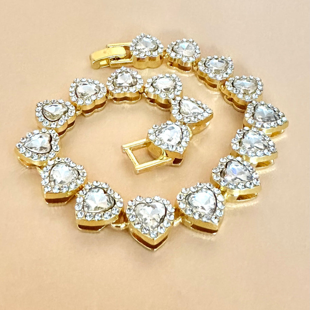 Shiny Heart-Shaped Rhinestone Stainless Steel Bracelet