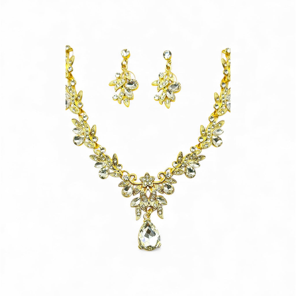 Elegant Gold Color Necklace and Earrings Set with Stones for Special Occasions Complete Look Accessory
