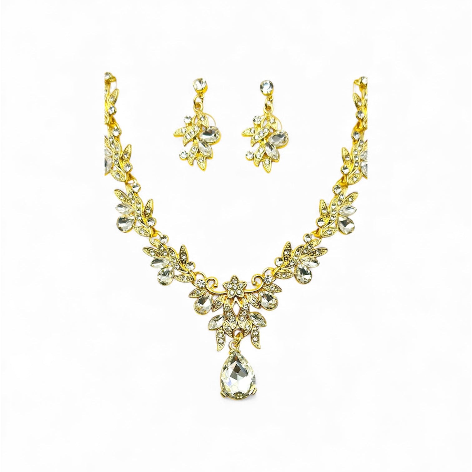 Elegant Gold Color Necklace and Earrings Set with Stones for Special Occasions Complete Look Accessory