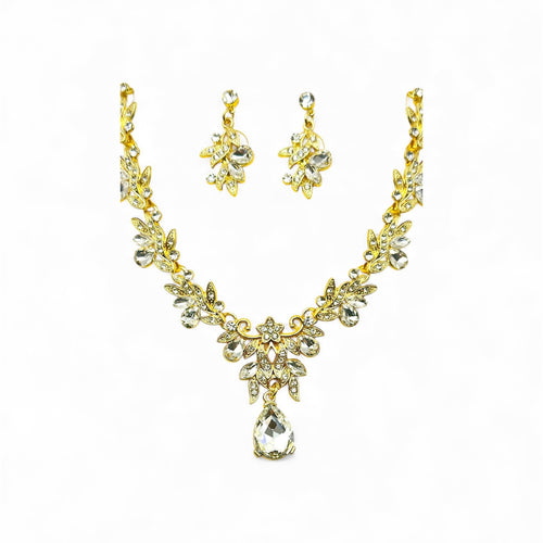 Elegant Gold Color Necklace and Earrings Set with Stones for Special Occasions Complete Look Accessory