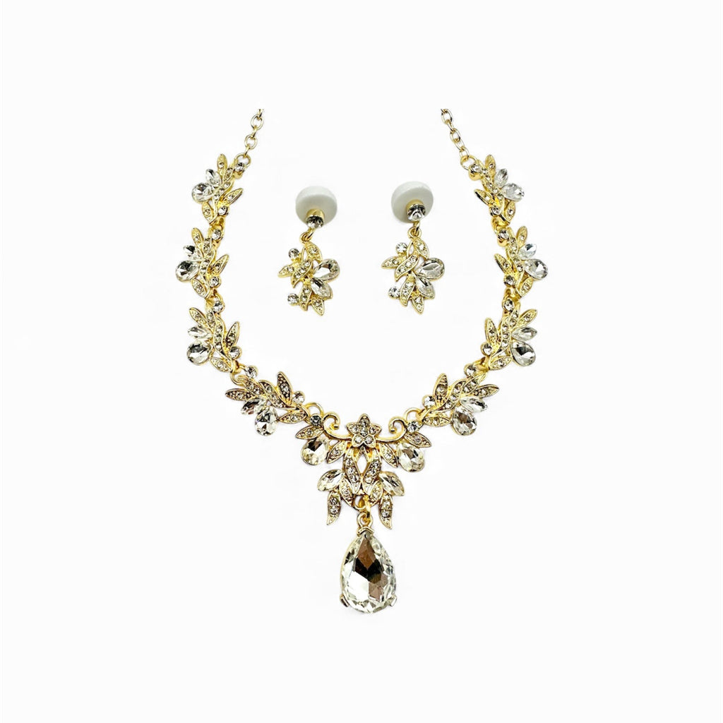 Elegant Gold Color Necklace and Earrings Set with Stones for Special Occasions Complete Look Accessory