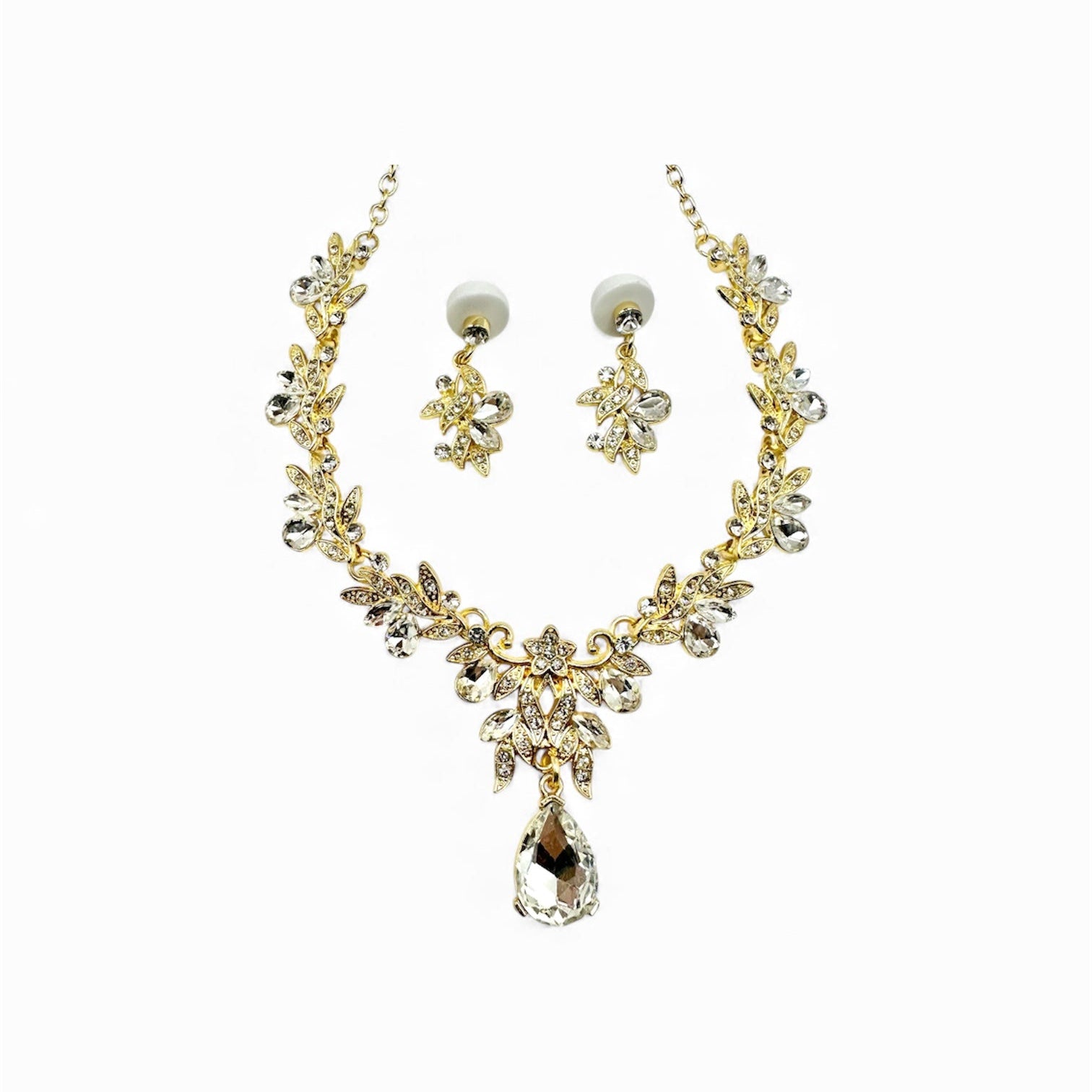 Elegant Gold Color Necklace and Earrings Set with Stones for Special Occasions Complete Look Accessory