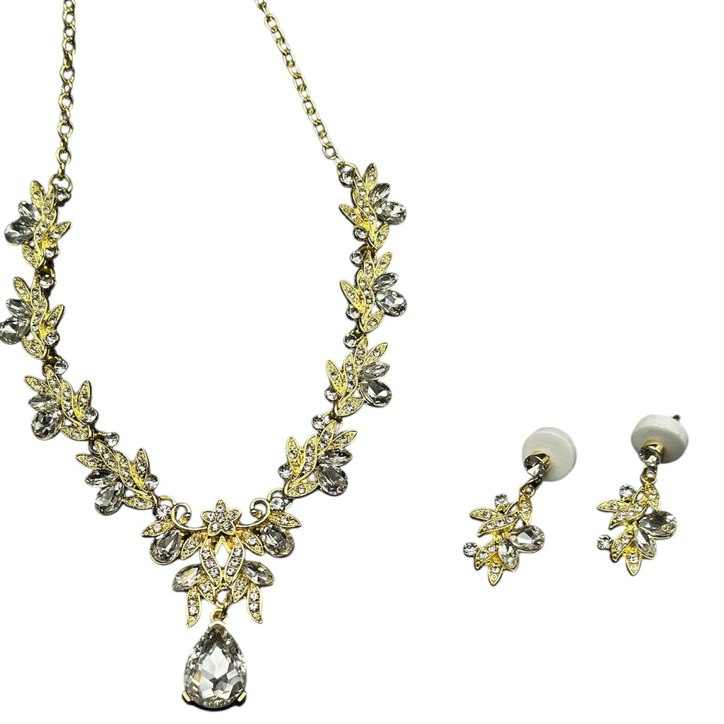 Elegant Gold Color Necklace and Earrings Set with Stones for Special Occasions Complete Look Accessory
