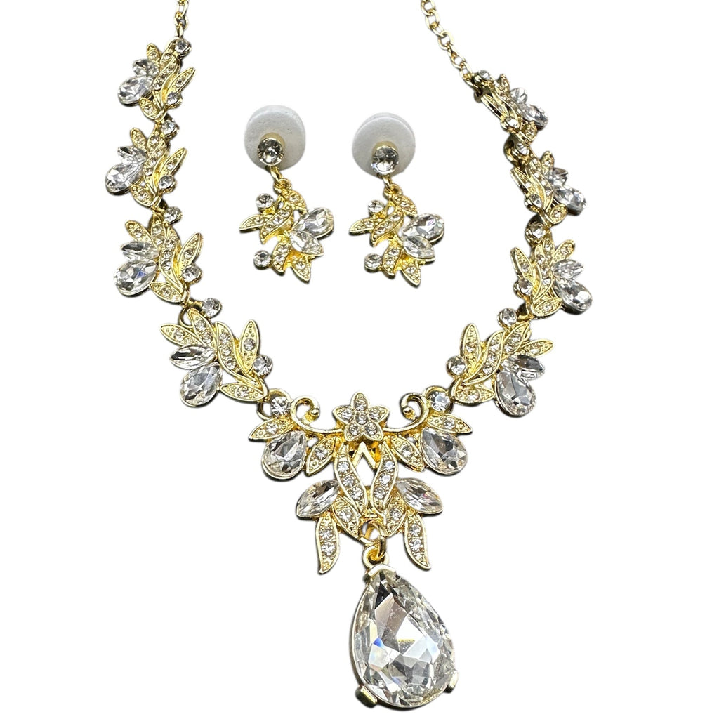 Elegant Gold Color Necklace and Earrings Set with Stones for Special Occasions Complete Look Accessory