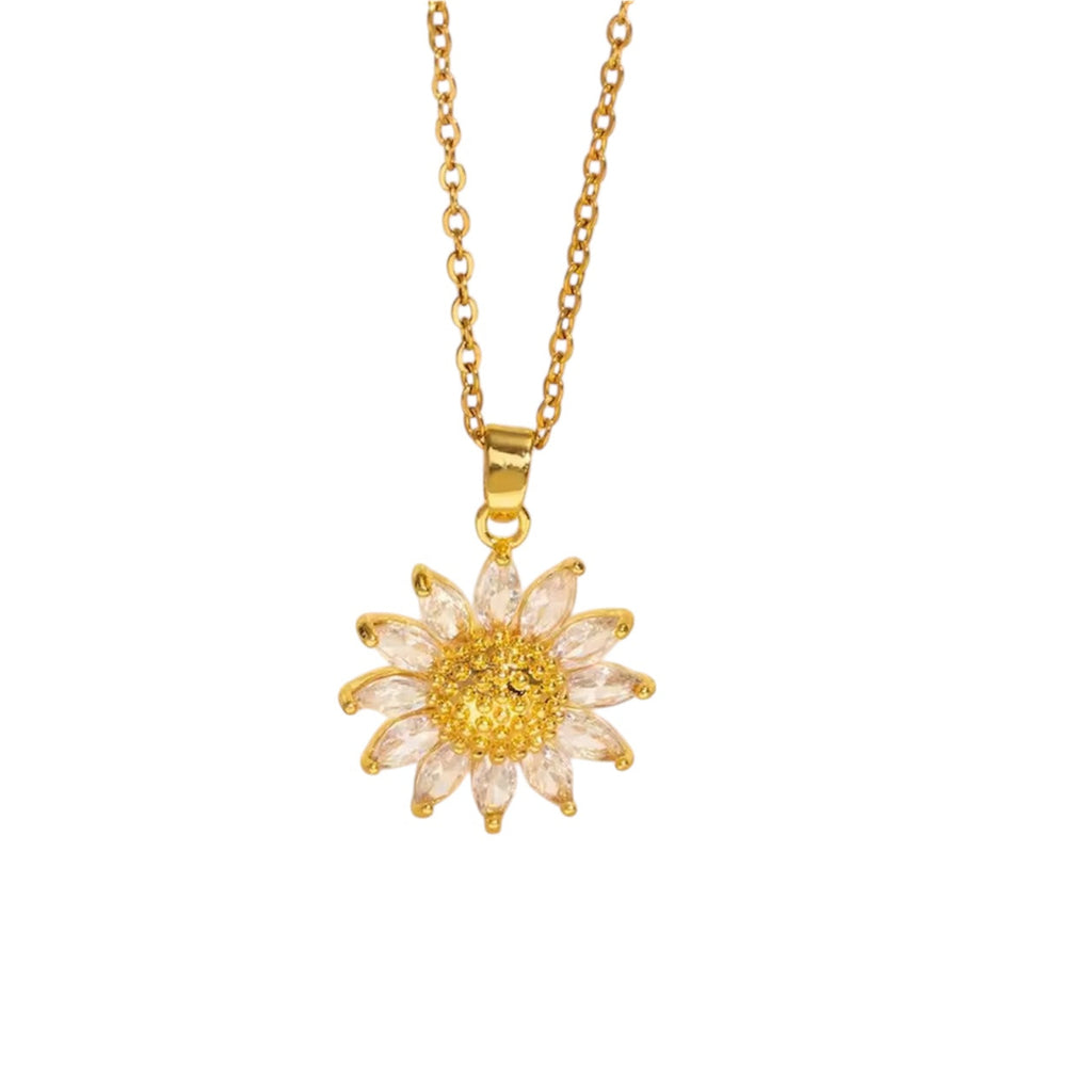 Gold Flower Pendant Necklace for Women Light Luxury Zirconia Inlaid Titanium Steel Chain Elegant Jewellery